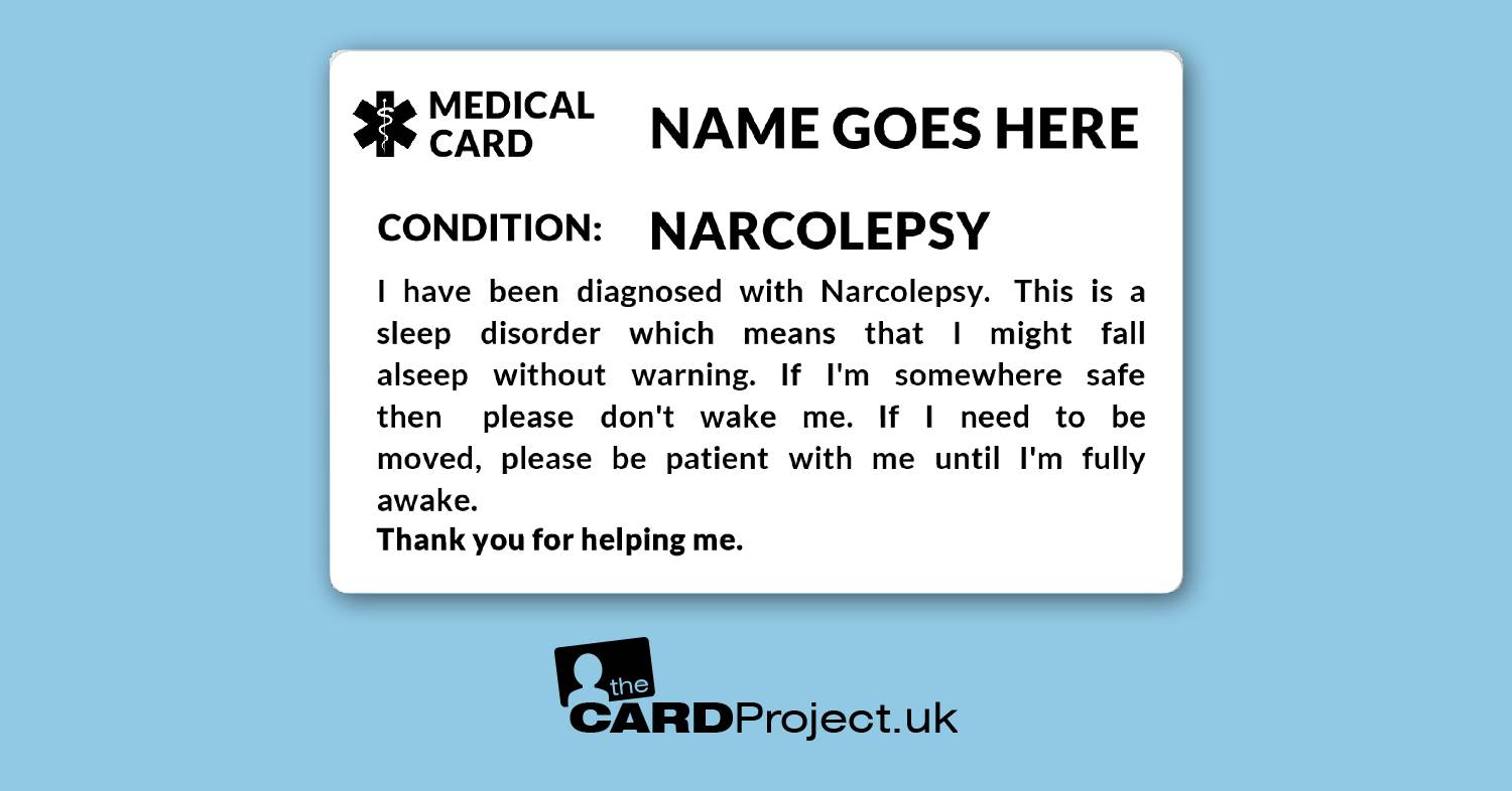 Narcolepsy Awareness Mono Medical ID Alert Card, Sleep Disorder Cataplexy.  